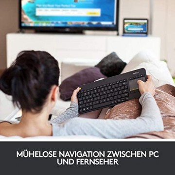 Logitech K400 Plus Kabellose TV-Tastatur mit Touchpad 2.4 GHz Verbindung via Unifying USB-Empfänger Programmierbare Multimedia-Tasten Windows/Android/ChromeOS Deutsches QWERTZ-Layout - Schwarz