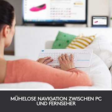 Logitech K400 Plus Kabellose TV-Tastatur mit Touchpad 2.4 GHz Verbindung via Unifying USB-Empfänger Programmierbare Multimedia-Tasten Windows/Android/ChromeOS Deutsches QWERTZ-Layout - Weiß