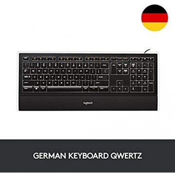 Logitech K740 Kabelgebundene Tastatur USB-Anschluss Hintergrundbeleuchtete Tasten PerfectStroke Feature Schlankes Design Weiche Handballenauflage PC/Laptop Deutsches (QWERTZ-Layout) schwarz