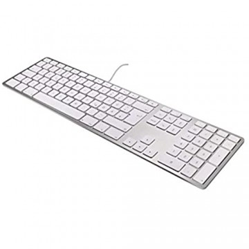 Matias FK318S-DE Aluminium Erweiterte USB Tastatur/Keyboard für Apple Mac OS | QWERTZ | Deutsch | mit reaktionsschnellen Flache Tasten und zusätzlichem Ziffernblock | Silber/Weiß