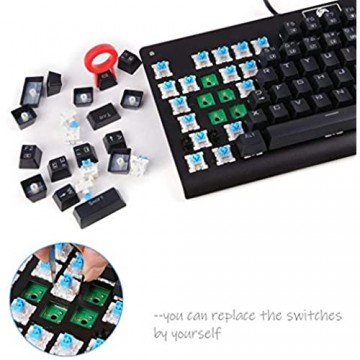 MechanicalEagle Z-77 Mehrfarbige mechanische Tastatur mit Hintergrundbeleuchtung Keine Zugschnur kabelgebunden mit blauen Schaltern – DIY austauschbare Schalter – Schwarz