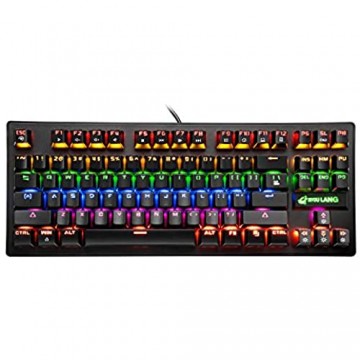 Mechanische Spieletastatur verkabelte Mini-Tastatur mit 87 Tasten Blauer Schalter Mechanische Kompakttastatur mit 8 Rainbow-Hintergrundbeleuchtung 12 Multimedia-Tasten 29 Tasten Anti-Ghosting