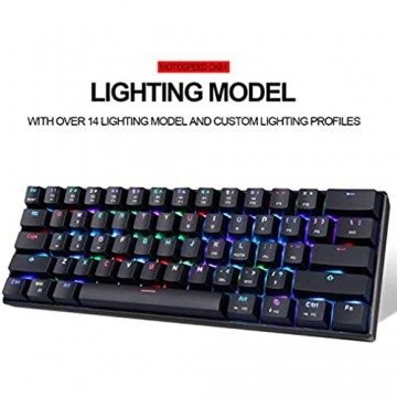 MOTOSPEED CK61 60% Mechanische Tastatur Tragbare RGB-LED-Hintergrundbeleuchtete mit 61 Tasten Typ C USB Kabele Tastatur für Büro oder Spiele geeignet für Mac Android Windows (Blauer Schalter)