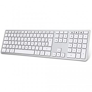 OMOTON Bluetooth Tastatur für MacOS(MacBook/MacBook Air/MacBook Pro/iMac/iMac Pro/Mac Pro/Mac Mini) wiederaufladbare kabellose Tastatur Geschäftsstil. Entwickelt für MacOS. QWERTZ DE-Layout Silber