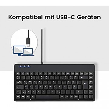 Perixx PERIBOARD-409U Kabelgebunde USB C Mini Tastatur Schwarz Kompakt und Platzsparend DE QWERTZ Layout