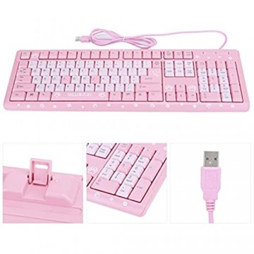 Pink/Schwarz/Lila Tastatur USB-verdrahtete ultradünne ergonomische Tastatur niedliche Cartoon-Gaming-Tastatur für PC Laptop Desktop Computer für Spiel und Büro(Rosa)