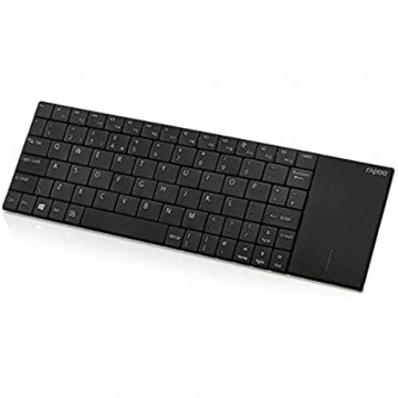 Rapoo E2710 kabellose Tastatur 2.4 GHz Wireless via USB Multimedia flaches Edelstahl Design Touchpad für Smart TV/Media PC DE-Layout QWERTZ schwarz