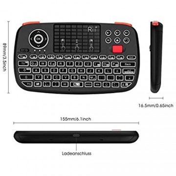 Rii i4 Mini Tastatur Bluetooth Kabellos Tastatur mit Touchpad Maus(Bluetooth 4.0 + 2.4G Wireless) Wireless Tastatur with Scrollrad und LED Hinterleuchtet（Deutsches Layout schwarz）
