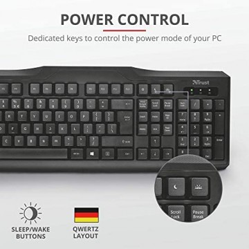 Trust ClassicLine Tastatur (spritzwassergeschützt leiser Tastenanschlag USB QWERTZ deutsches Tastaturlayout) schwarz