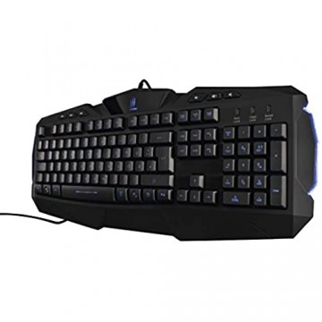 uRage Illuminated Gaming Keyboard Tastatur (QWERTZ an- und ausschaltbare dreifarbige LED Beleuchtung Präzisionsanschlag Anti-Ghosting-Effekt integrierte Handballenauflage) schwarz/blau