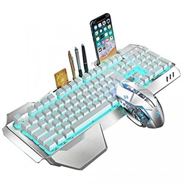 2 4 G Mechanisches Gefühl Wiederaufladbares kabelloses Tastatur- und Mausset 3000 mAh Kapazität LED-beleuchtetes Wasserdichte Gaming-Tastatur Anti-Ghosting + 2400 DPI Gaming-Maus mit 6 Tasten