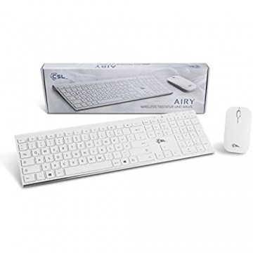 CSL Airy - Tastatur Maus Set kabellos in weiß mit QWERTZ Layout bestehend aus Funktastatur Funk Maus USB Nano Empfänger und USB Ladekabel perfekt für Office PC Laptop Multimedia Computer
