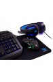 Deep Gaming X-Wing Setup Gaming 4 in 1: QWERTY Membran-Tastatur mit Hintergrundbeleuchtung optische Maus LED 2400 dpi Gamer Kopfhörer mit Mikrofon Anti-Rutsch-Pad PC/Xbox One/PS4