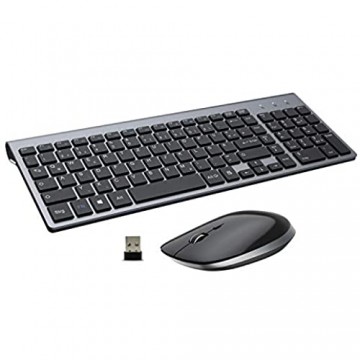 FENIFOX Tastatur Maus Kabellose USB QWERTZ 2.4G Ergonomie 2400 DPI mit Flüsternd Key Wireless für PC Computer Laptop Smart TV Mac Imac Windows-Schwarz