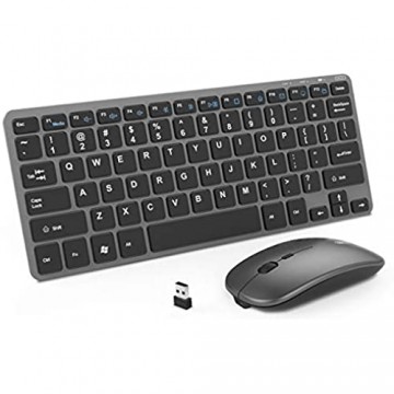 Inphic Kabellose Tastatur und Maus wiederaufladbar ultradünn leise 2 4 G kabellose Maus Tastatur-Set QWERTY-Layout mit 12 Multimedia-Tasten für PC Computer Laptop Mac