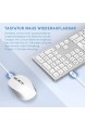 Jelly Comb 2.4G Funktastatur mit Maus Set Kabellose Ultraslim Fullsize USB Tastatur Maus Kombi Wiederaufladbar für Windows PC Laptop QWERTZ Deutsches Layout Silber und Weiß