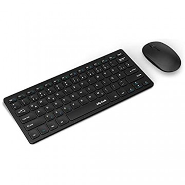 Jelly Comb Funk Tastatur mit Maus Set 2.4G Kabellose Mini Ultraslim Tastatur und Funkmaus für PC Laptop Smart TV Schwarz