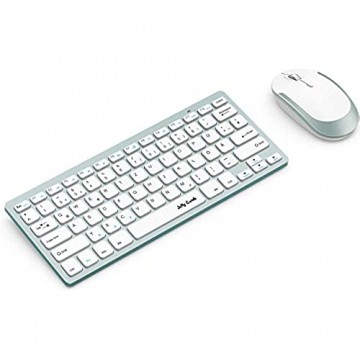 Jelly Comb Funkmaus und Tastatur Set 2.4G Kabellose Ultraslim Mini Tastatur und Maus Combo QWERTZ Deutsches Layout für MacBook PC Laptop Smart TV Weiß und Grün