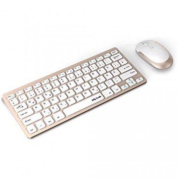 Jelly Comb Funkmaus und Tastatur Set 2.4G Kabellose Ultraslim Mini Tastatur und Maus Combo QWERTZ Deutsches Layout für MacBook PC Laptop Smart TV Weiß und Gold
