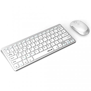 Jelly Comb Funkmaus und Tastatur Set 2.4G Kabellose Ultraslim Mini Tastatur und Maus Combo QWERTZ Deutsches Layout für MacBook PC Laptop Smart TV Weiß und Silber