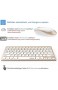 Jelly Comb Tastatur und Maus Set 2.4G Kabellose Dünne Tastatur mit Funkmaus Kombi für Laptop PC und Smart TV Deutsches Layout QWERTZ Weiß und Gold