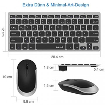 Jelly Comb Tastatur und Maus Set 2.4G Kabellose Dünne Tastatur mit Funkmaus Kombi für Laptop PC und Smart TV Deutsches Layout QWERTZ Schwarz und Silber