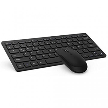 Jelly Comb Tastatur und Maus Set 2.4G kabellose kompakte Tastatur mit Funkmaus für Laptop PC und Smart TV Deutsches QWERTZ Layout Schwarz