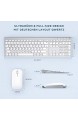 Jelly Comb Ultraslim Tastatur und Maus Set 2.4G Kabellose Tastatur mit Funkmaus Wiederaufladbar Kombi für PC Laptop Smart TV QWERTZ Deutsches Layout Weiß und Silber