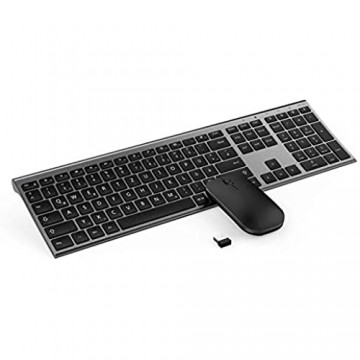 Jelly Comb Ultraslim Tastatur und Maus Set 2.4G Kabellose Tastatur mit Funkmaus Wiederaufladbar Kombi für PC Laptop Smart TV QWERTZ Deutsches Layout Grau