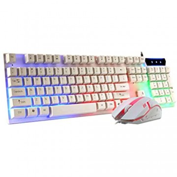 Lespar Gaming Tastatur und Maus Set Office Tastaur Maus Tastatur Set Regenbogen Farben Beleuchtete USB Wasserdicht Tastatur und Maus für Gaming und Büro