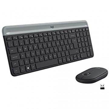 Logitech MK470 Slim Combo Kabelloses Tastatur-Maus-Set 2.4 GHz Verbindung via Nano-USB-Empfänger 10m Reichweite 18-Monate Batterielaufzeit PC/Laptop Spanisches QWERTY-Layout - schwarz/graphit