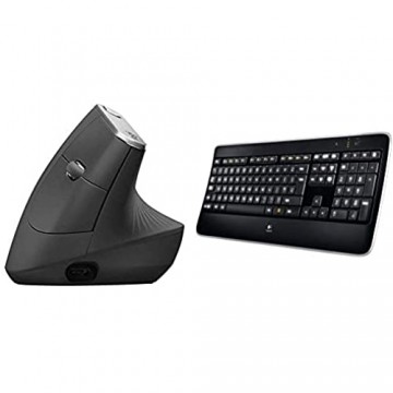Logitech MX Vertical kabelgebundene und kabellose Maus (mit fortschrittlicher Ergonomik) schwarz & K800 Wireless Illuminated Keyboard (deutsches Tastaturlayout QWERTZ)