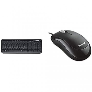 Microsoft Wired Desktop 600 (Set mit Maus und Tastatur deutsches QWERTZ Tastaturlayout schwarz) & Basic Optical Mouse (Maus schwarz kabelgebunden für Rechts- und Linkshänder geeignet)