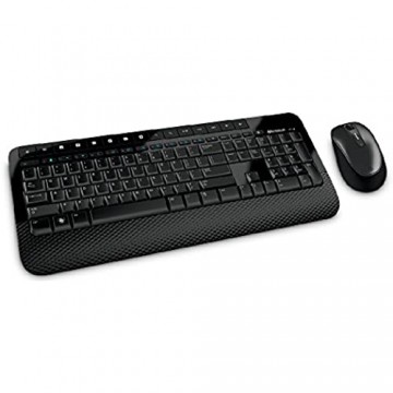 Microsoft Wireless Desktop 2000 (Set mit Maus und Tastatur deutsches QWERTZ Tastaturlayout schwarz) & Wireless Mobile Mouse 1850 (Maus schwarz kabellos für Rechts- und Linkshänder geeignet)