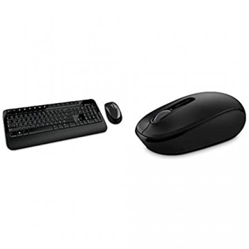 Microsoft Wireless Desktop 2000 (Set mit Maus und Tastatur deutsches QWERTZ Tastaturlayout schwarz) & Wireless Mobile Mouse 1850 (Maus schwarz kabellos für Rechts- und Linkshänder geeignet)