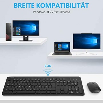 OMOTON Tastatur Maus Set Kabellos 2.4 GHz Wireless Verbindung via USB-Empfänger Funktastatur mit Maus Set für Windows PC/Computer/Laptop/Notebook Deutsches QWERTZ-Layout Schwarz