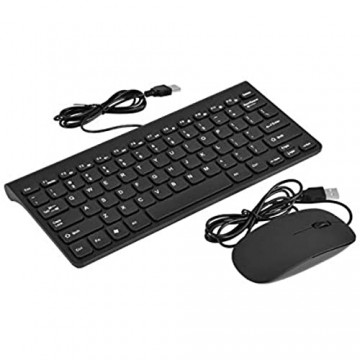 Richer-R Ultraschlanke Tastatur mit Maus Mini USB verdrahtete Kabelgebundene Tastatur Optische Maus Mäuse Set Plug and Play für PC Laptop Computer Weiß/Schwarz(Black)