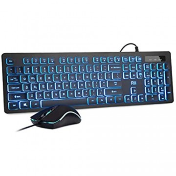 Rii Business-Tastatur mit Hintergrundbeleuchtung in drei Farben Gaming-Tastatur und Maus USB-Tastatur optische RGB-Maus für Gaming Büro