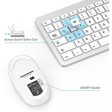 seenda Wireless Tastatur Maus Sets - 2 4Ghz Ultra Dünne Drahtlose Tastatur und Maus (QWERTZ Deutsches Layout) für Laptop PC - Weiß & Silber