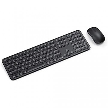 Tastatur Maus Set Wiederaufladbare Kabellose Tastatur mit runden Tasten + 2.4G Wiederaufladbare Optische Maus Feine Kombination für PC Laptop usw Schwarz
