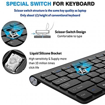 Tkoofn 2 4G Wireless Tastatur & Maus Set (QWERTY US Layout) Kleine Tragbare Tastatur + Stille Kabellose Maus für Desktop Computer PC Laptop Notebook Windows Mac Perfekt für Geschäftsreisen