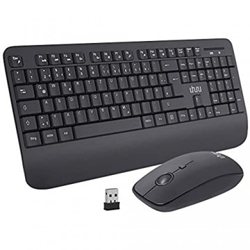 uhuru Kabellose Tastatur und Maus 2.4GHz Kabellose Tastatur und Maus Combo Drahtlose Tastatur mit Handballenauflage 3-Stufen-DPI-Maus USB-Nano-Empfänger Anschluss für PC Laptop DE-Layout