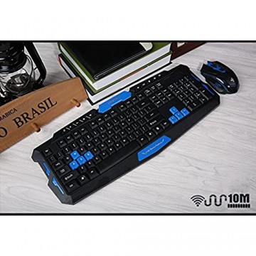 UrChoiceLtd® 2017 CityForm HK8100 Drahtlose Multimedia Spiel Tastatur + 2.4GHz 4 Tasten Maus-Set Schwarz & Blau Keyboard
