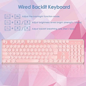 Wired Pink 4-in-1-Gaming-Tastatur Maus-Combo-Set 104 Tasten LED Rainbow Backlit Gaming-Tastatur + 2400DPI 6 Tasten Optische Maus + Regenbogen-Atemlicht-Gaming-Headset + Mäuse-Pad für Laptop-Computer