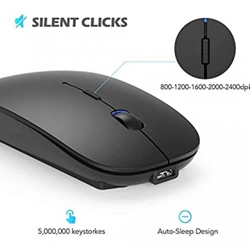 Bluetooth Maus 4.0 Kabellose Maus 2.4G Wireless Mouse für MacBook Pro/Air iMac Windows/Android PC Laptop Computer mit DPI Einstellbare Wiederaufladbare Maus Kompakt Leise Schwarz