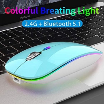 Bluetooth Maus Kabellose Wireless Mouse LED Funkmaus wiederaufladbar leise Schnurlo 2.4GHz Kabellos Optische Maus mit USB Nano Empfänger für PC/Tablet/Laptop Computer (Blau)