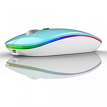 Bluetooth Maus Kabellose Wireless Mouse LED Funkmaus wiederaufladbar leise Schnurlo 2.4GHz Kabellos Optische Maus mit USB Nano Empfänger für PC/Tablet/Laptop Computer (Blau)