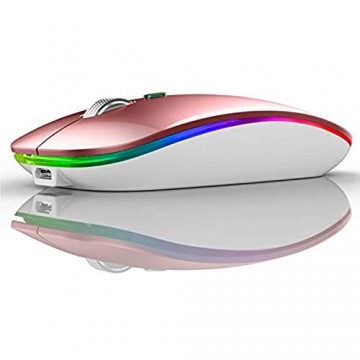 Coener Bluetooth Maus Kabellose Wireless Mouse LED Funkmaus wiederaufladbar leise Schnurlo 2.4GHz Kabellos Optische Maus mit USB Nano Empfänger für PC/Tablet/Laptop Computer(Roségold)