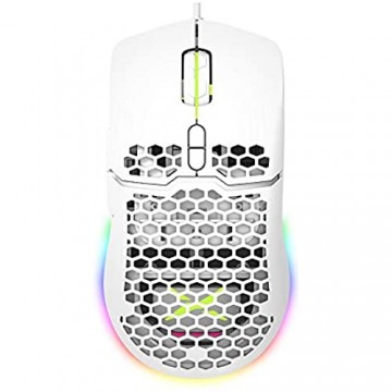 DeLux Gaming-Maus 16 8 Millionen RGB-Farben 7200 dpi programmierbar ergonomisch für PC und Laptop 7 Tasten 67 g leicht (weiß)