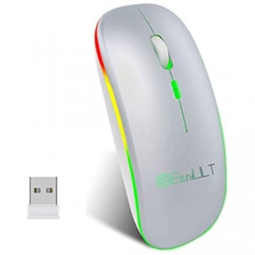 EasyULT Bluetooth 5.1 Kabellose Maus 2.4Ghz Leise Wiederaufladbare Funkmaus 800/1200/1600 DPI Tragbare(2.4G USB Nano+Bluetooth 5.1 Dualmodus) Optische Maus für Windows Mac ios(Silber)